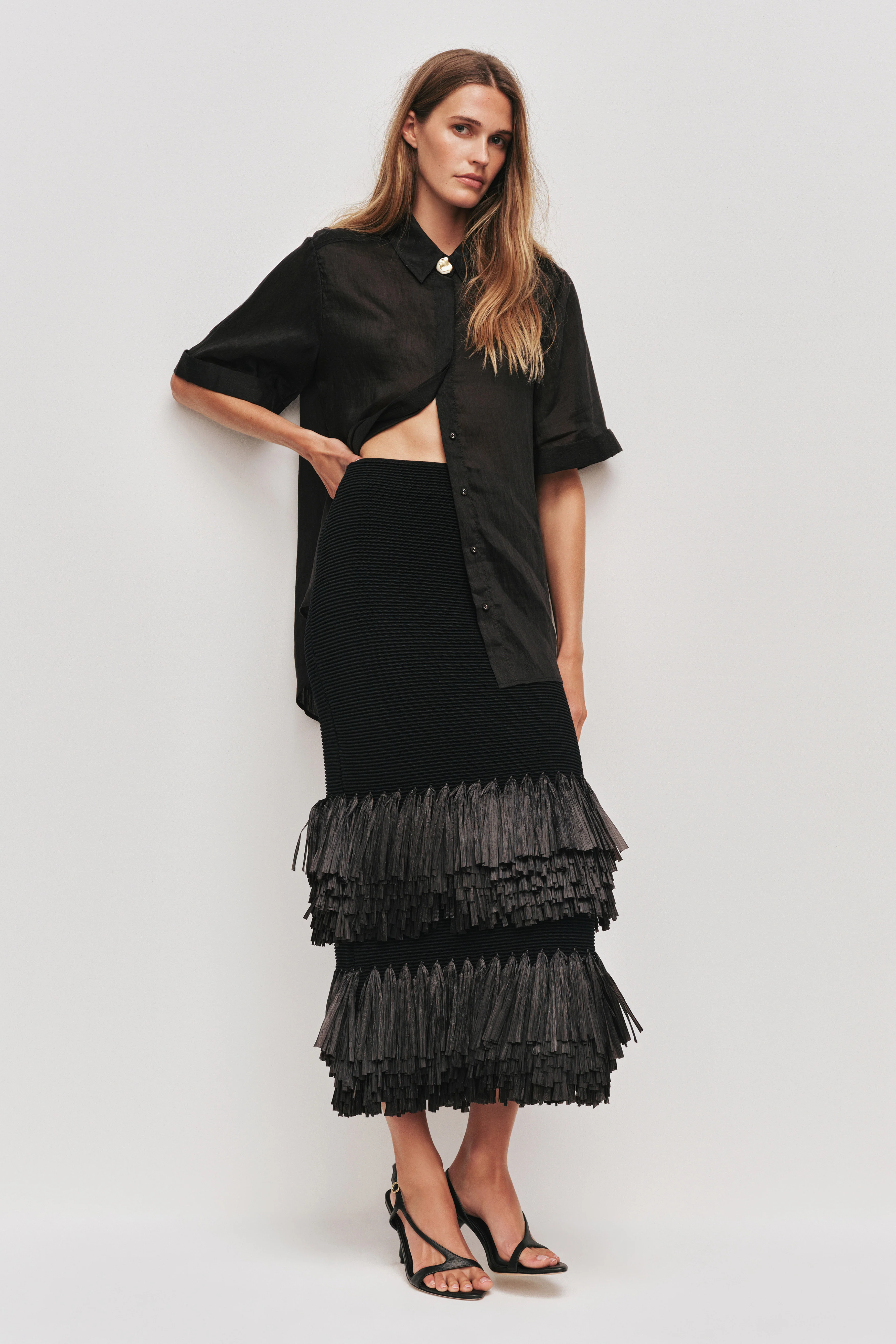 Agave Knit Raffia Midi Skirt - Image 5