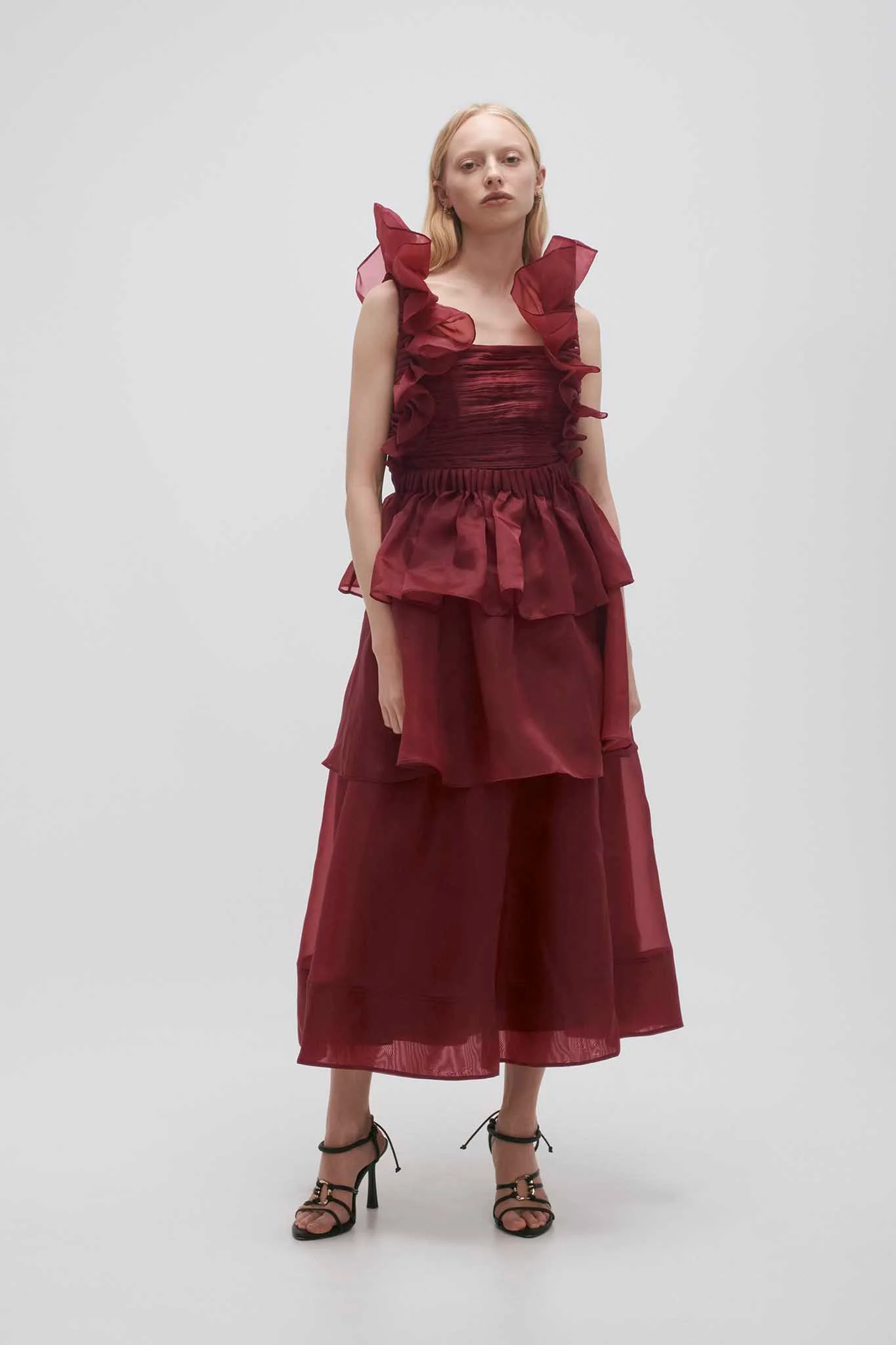 Asra Pleated Frill Midi Dress - Image 3