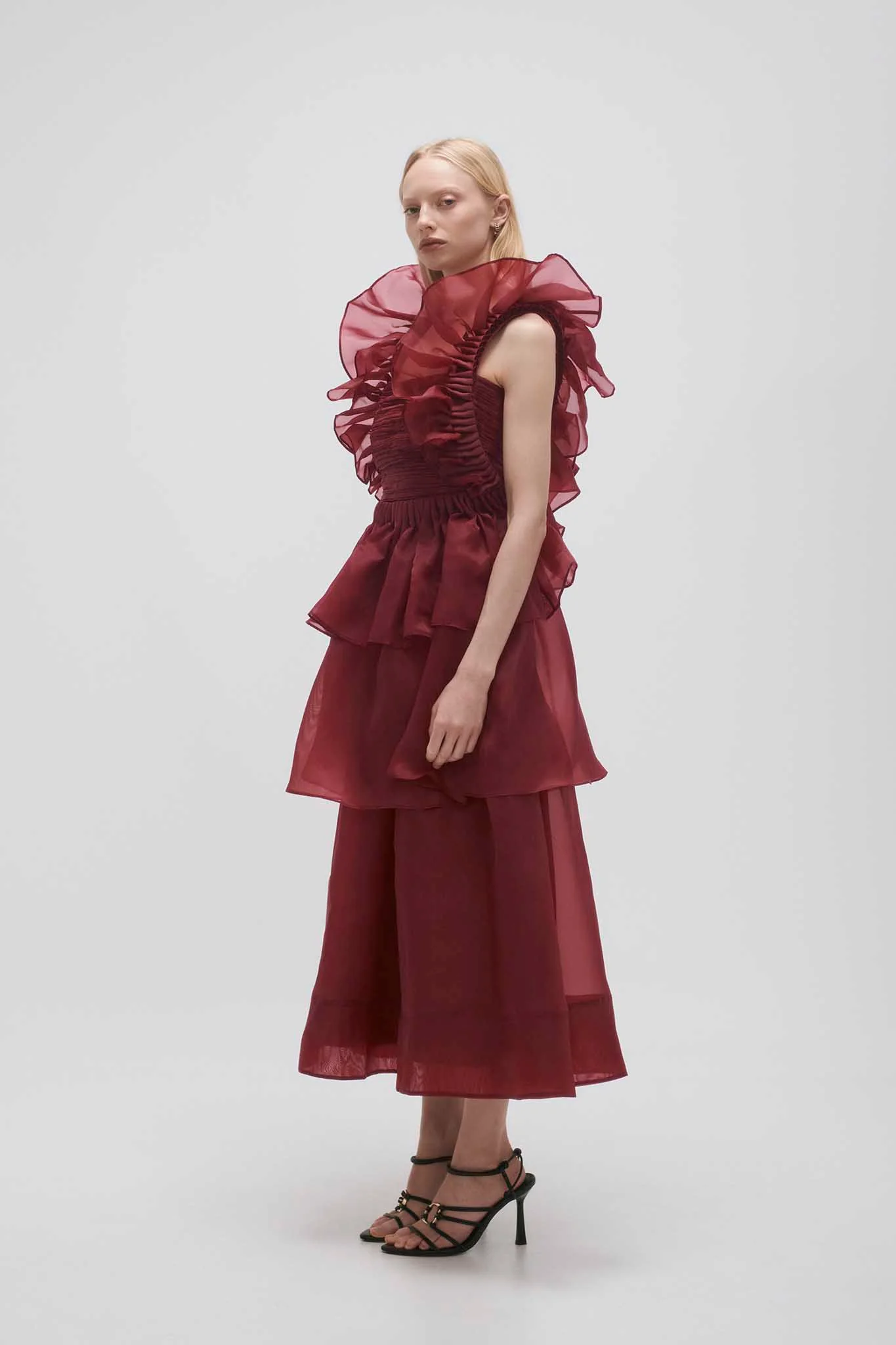 Asra Pleated Frill Midi Dress - Image 5