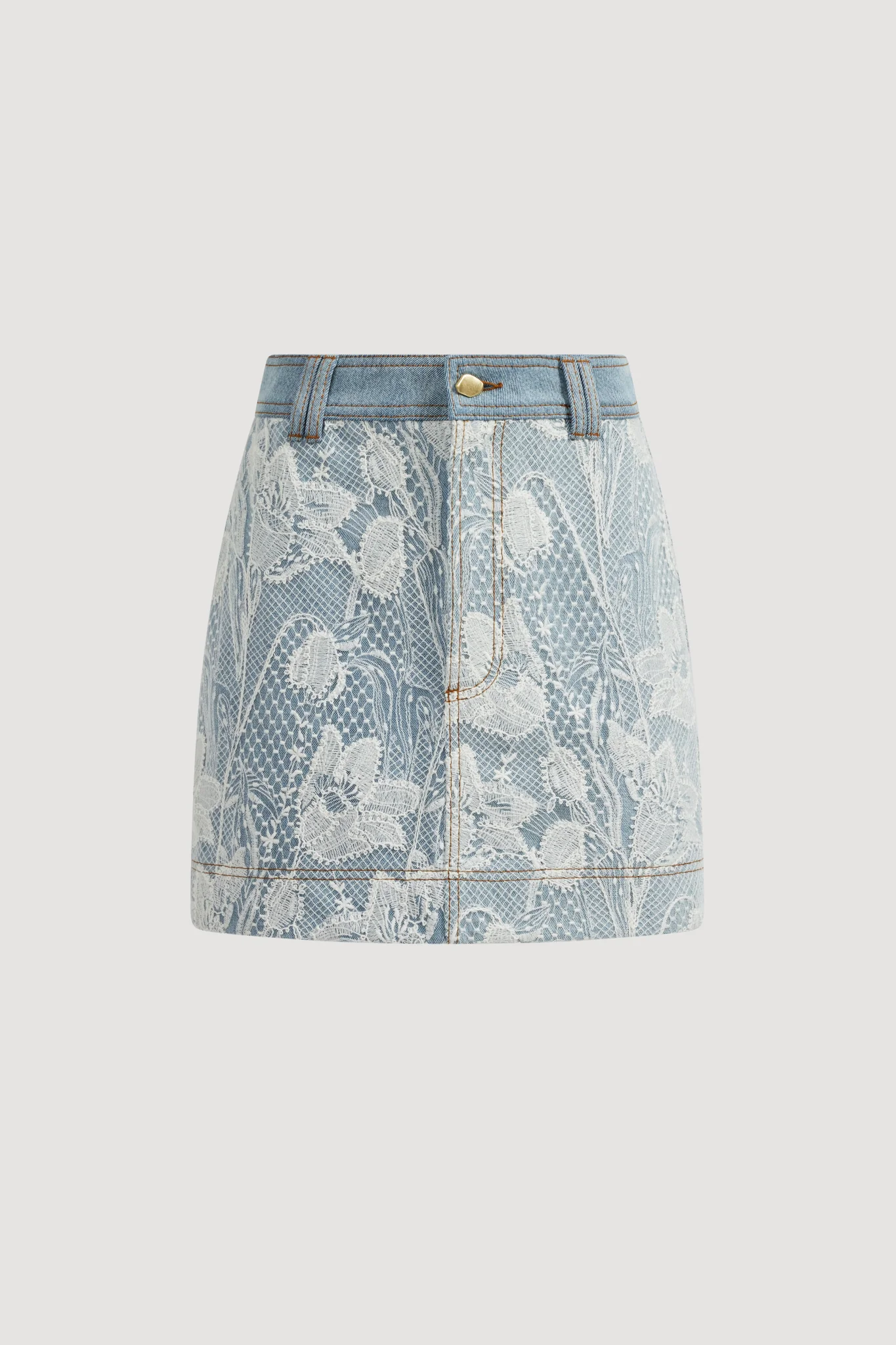 Blossom Lace Denim Mini Skirt - Image 2