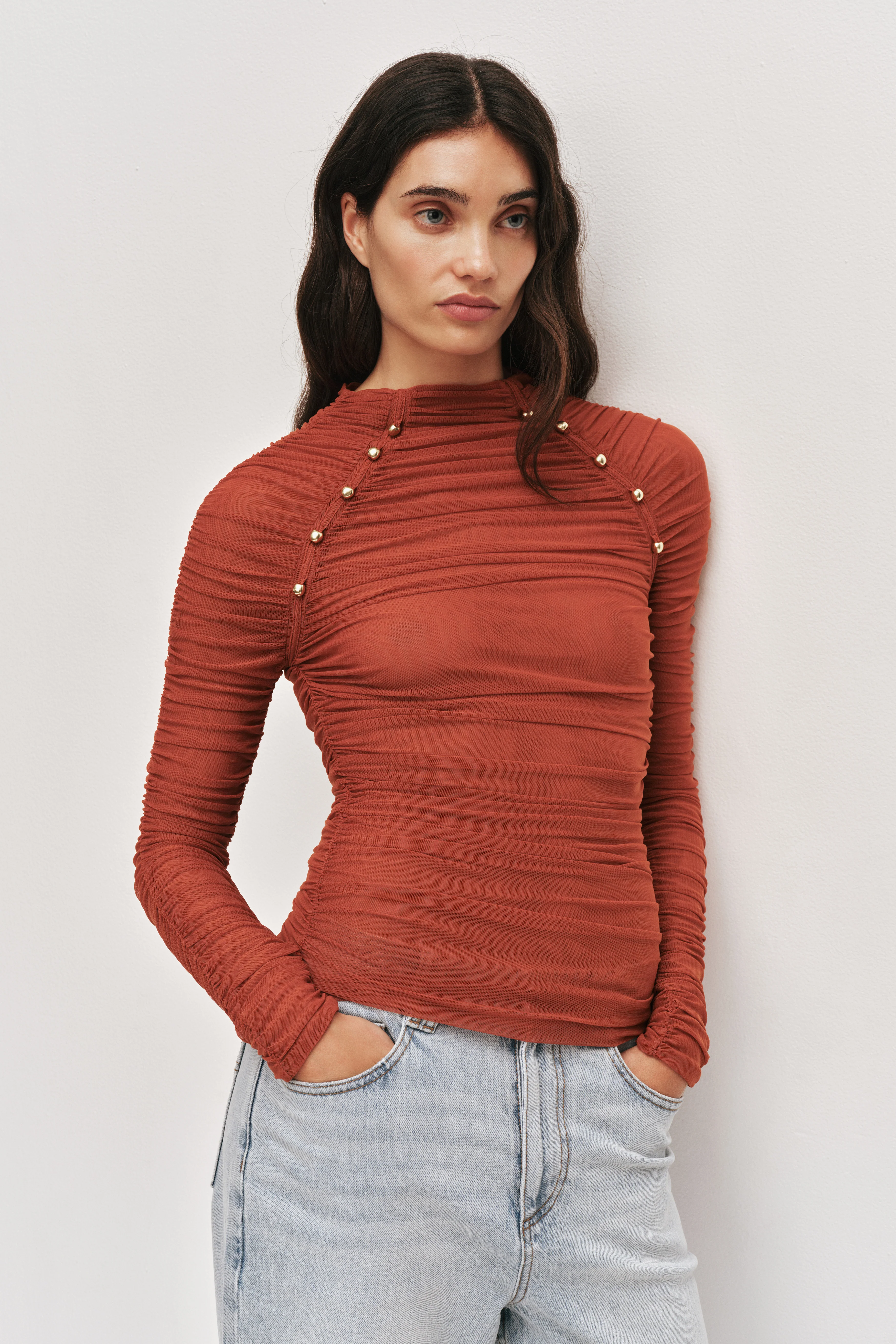 Carline Gathered Mesh Top - Image 3