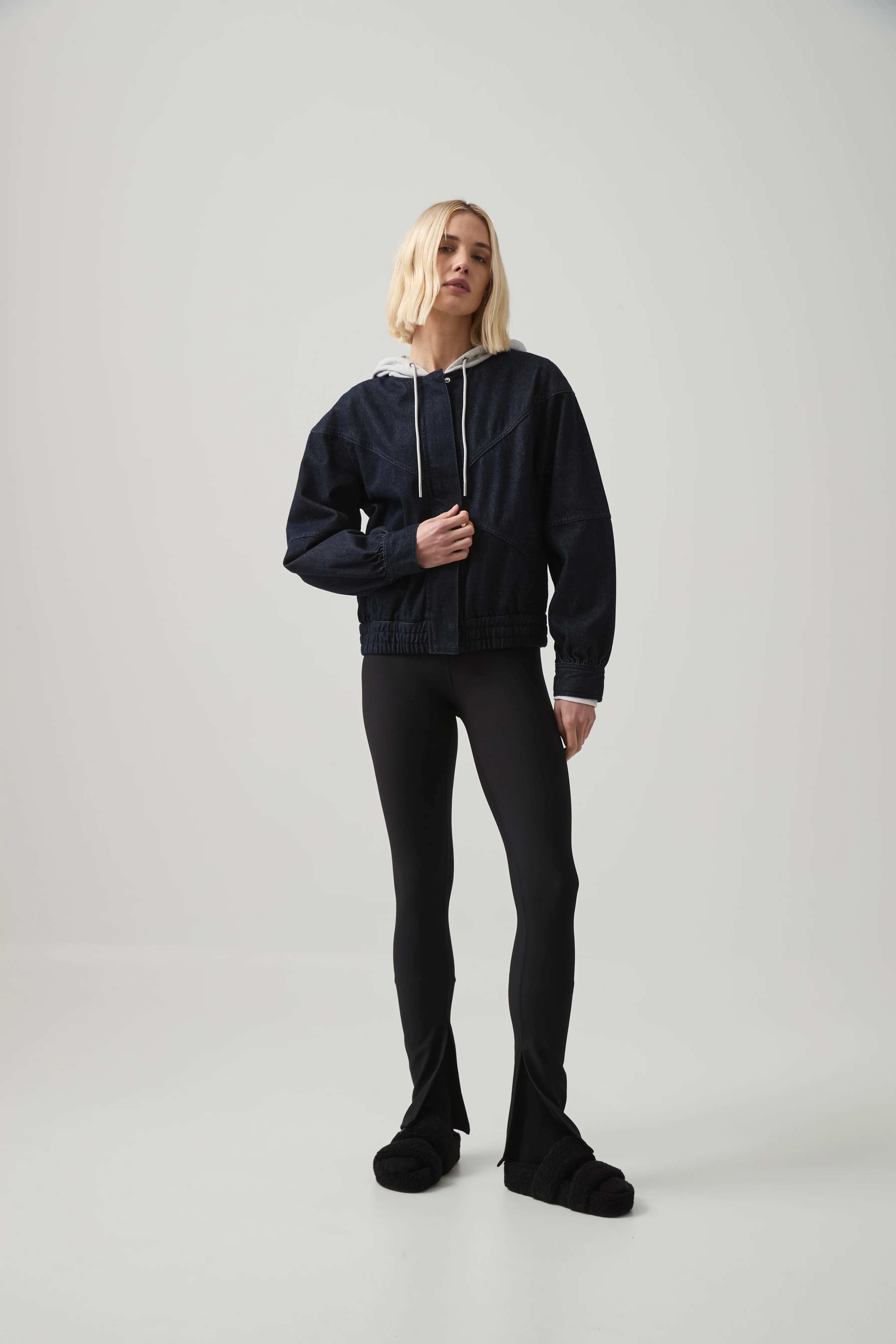 Cropped Hooded Denim Jacket - Image 3