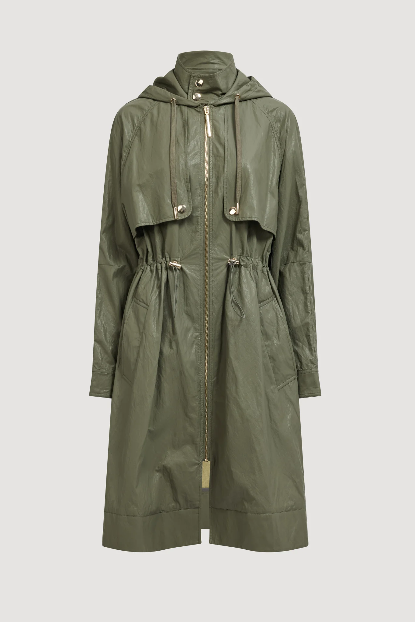 Drawcord Hooded Trench Coat - Image 2