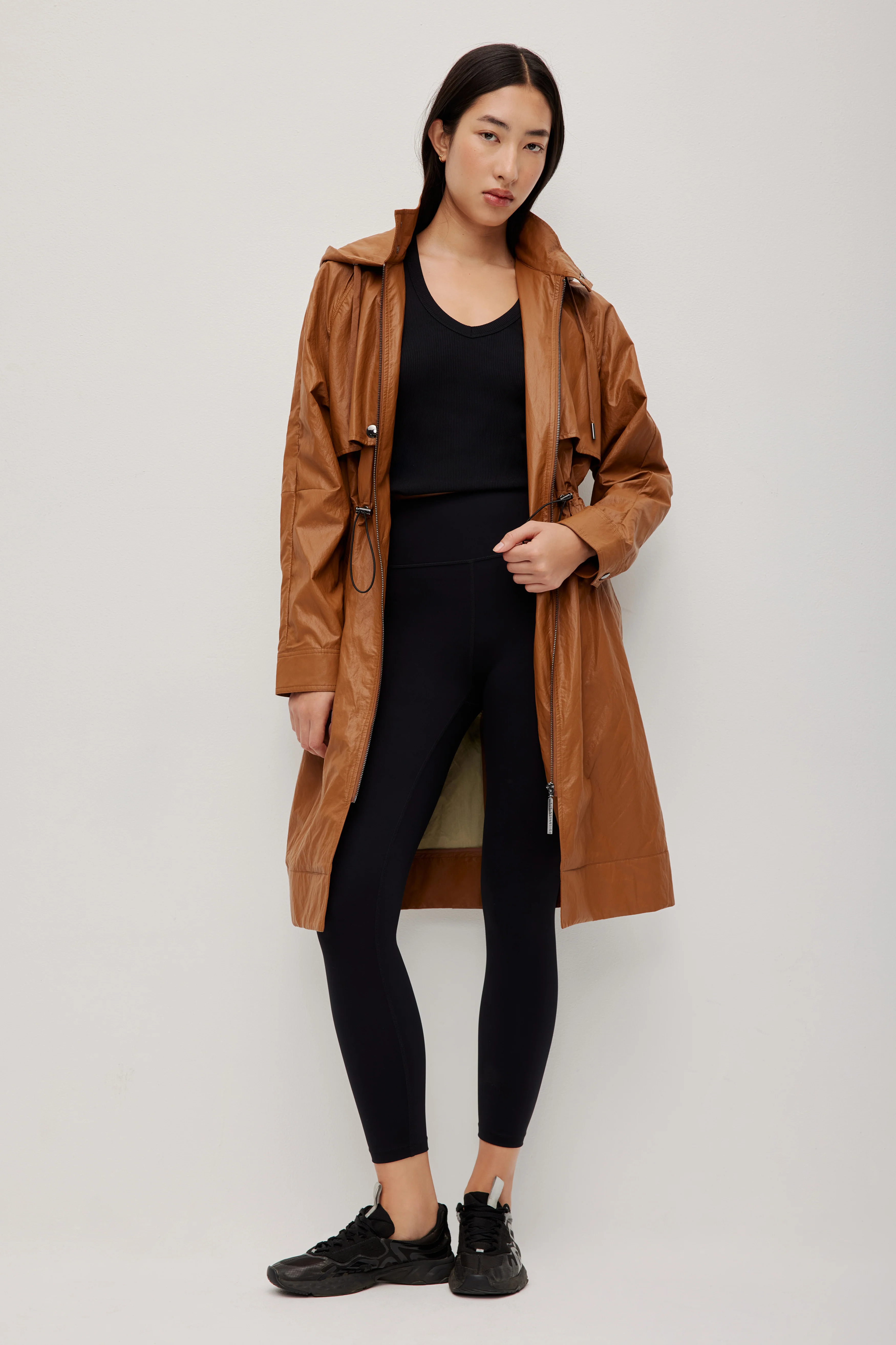 Drawcord Hooded Trench Coat - Image 3