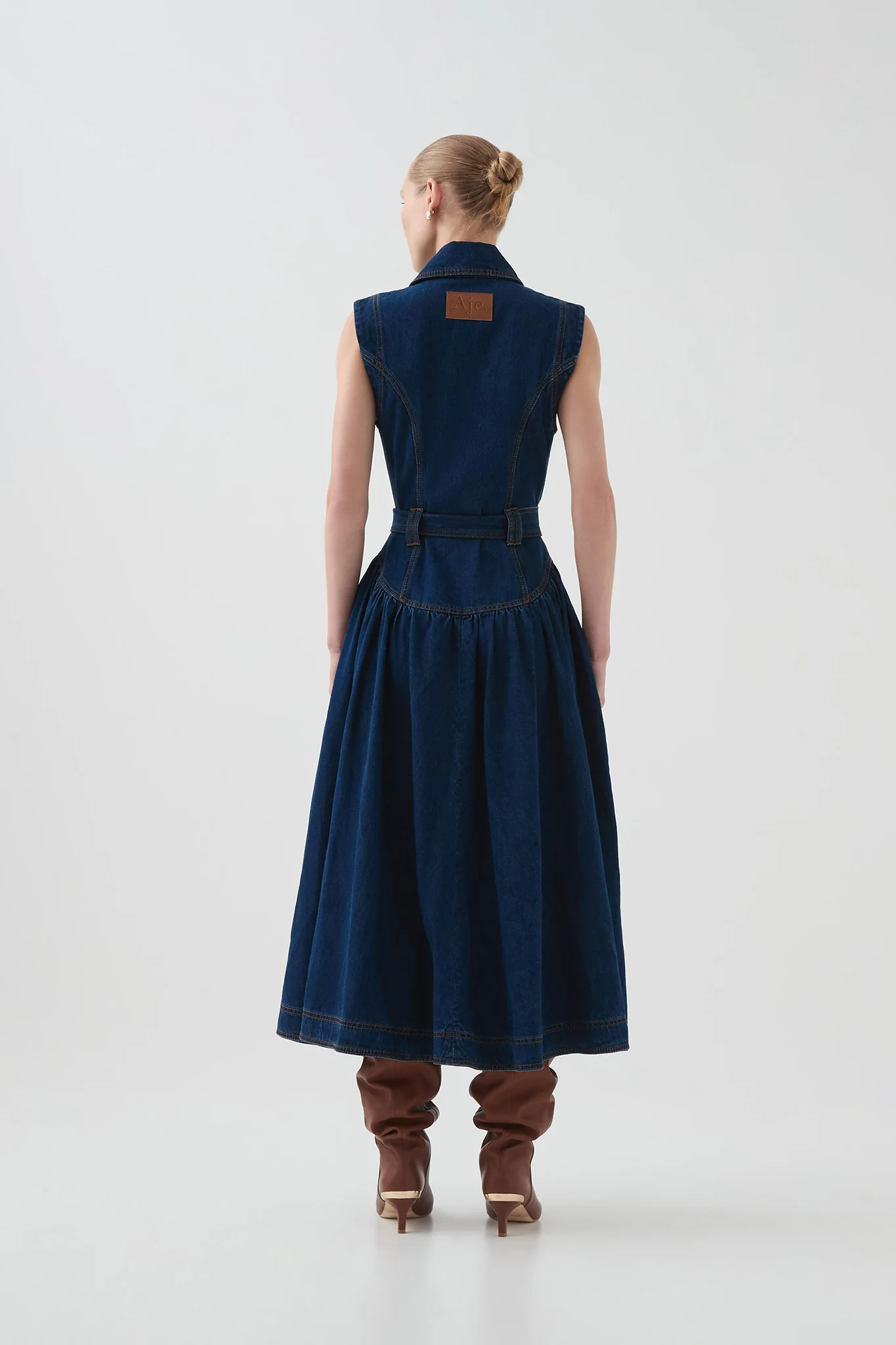 Elena Belted Denim Midi Dress - Image 7