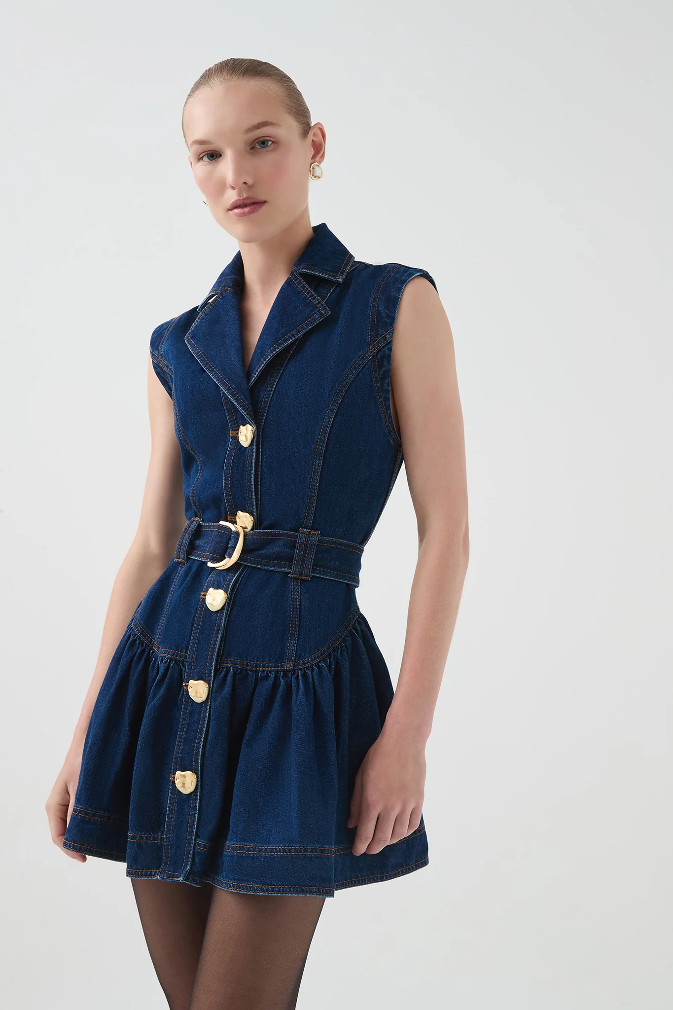 Elena Belted Denim Mini Dress - Image 3