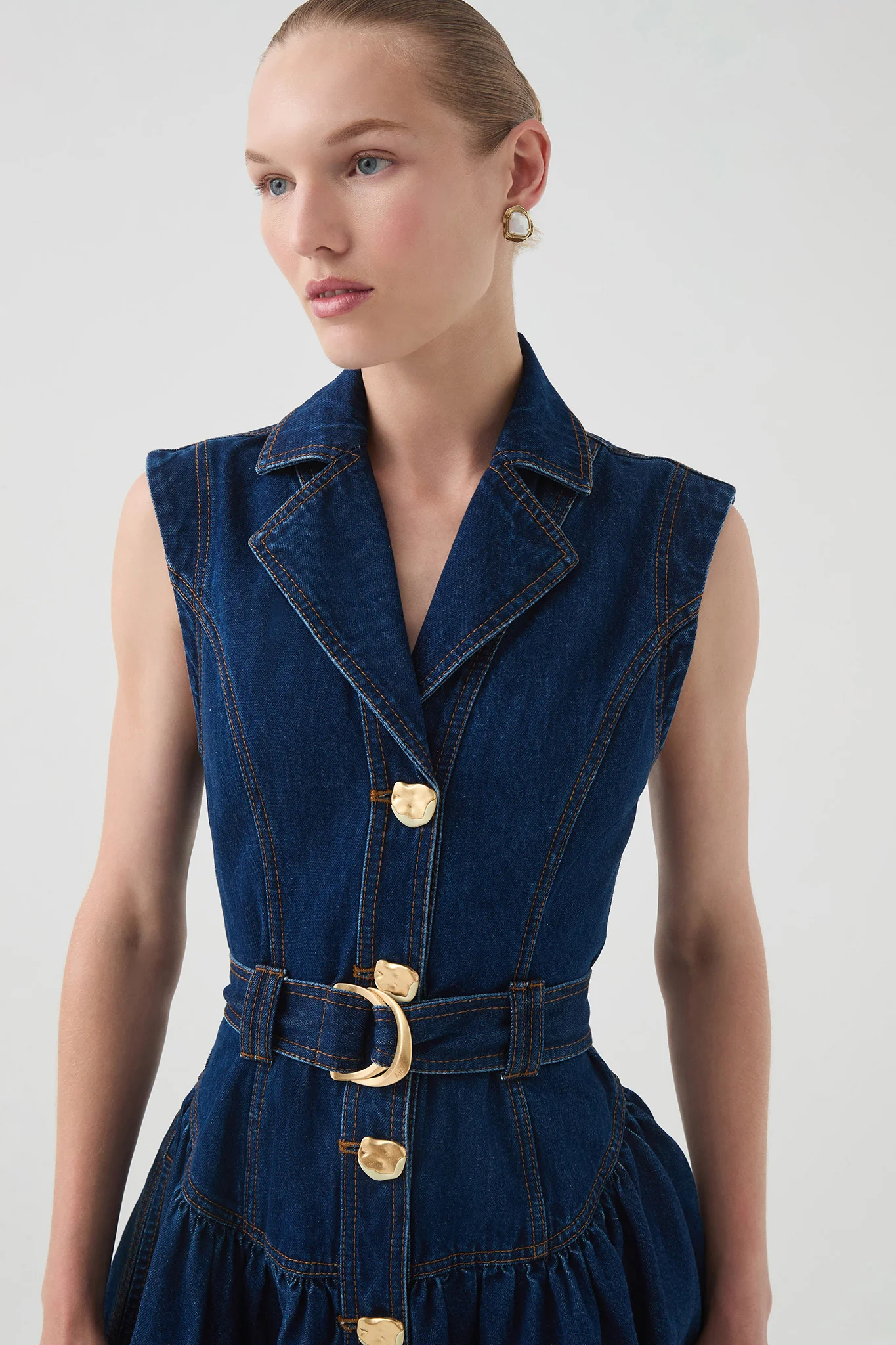 Elena Belted Denim Mini Dress - Image 5