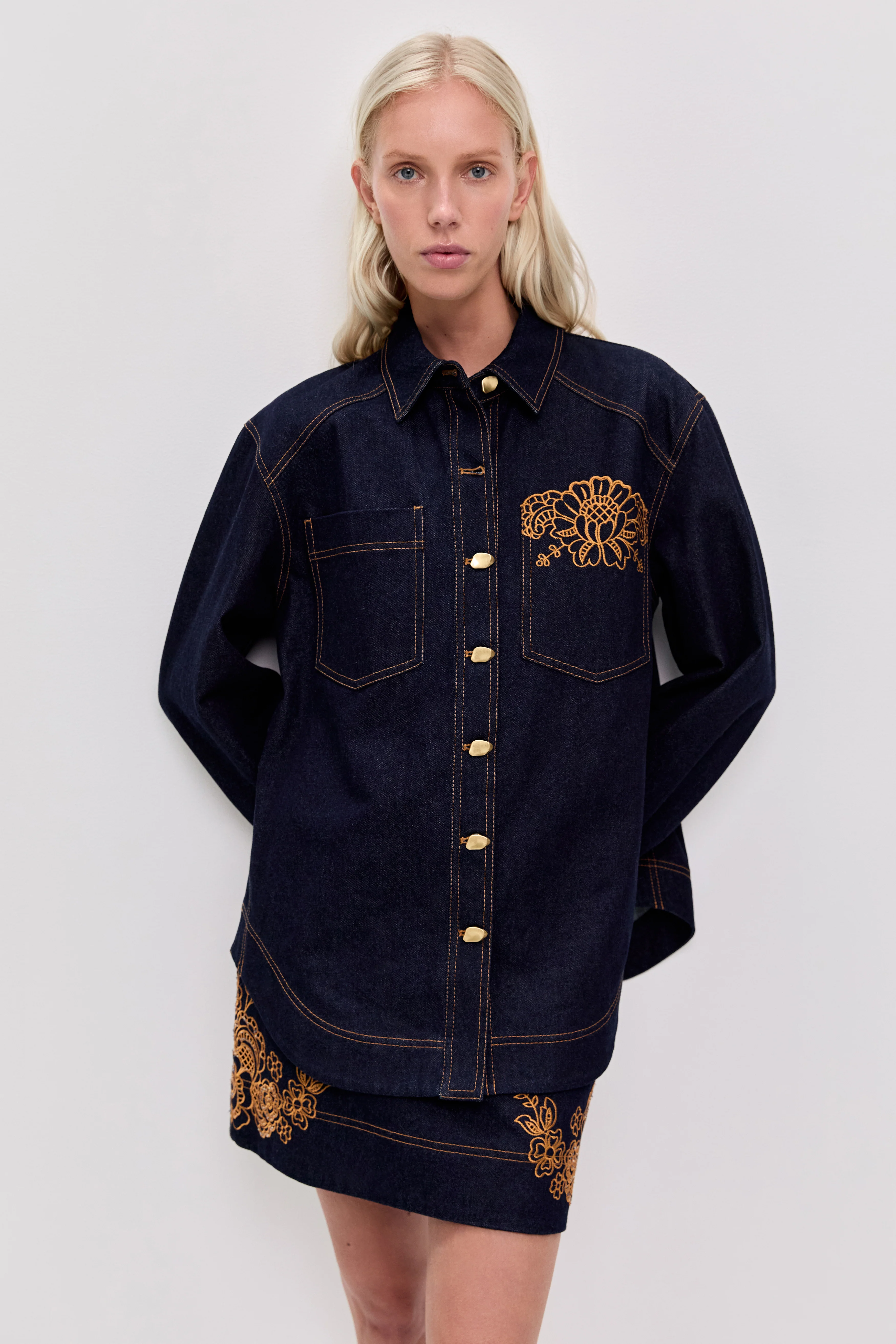 Elora Embroidered Denim Shirt - Image 3