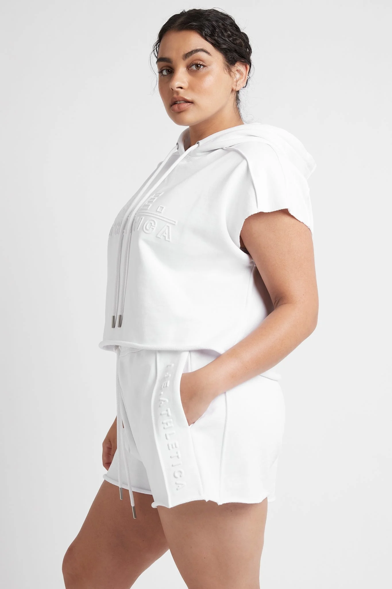 Embossed Classic Short Sleeve Cropped Hoodie 402 - Image 13