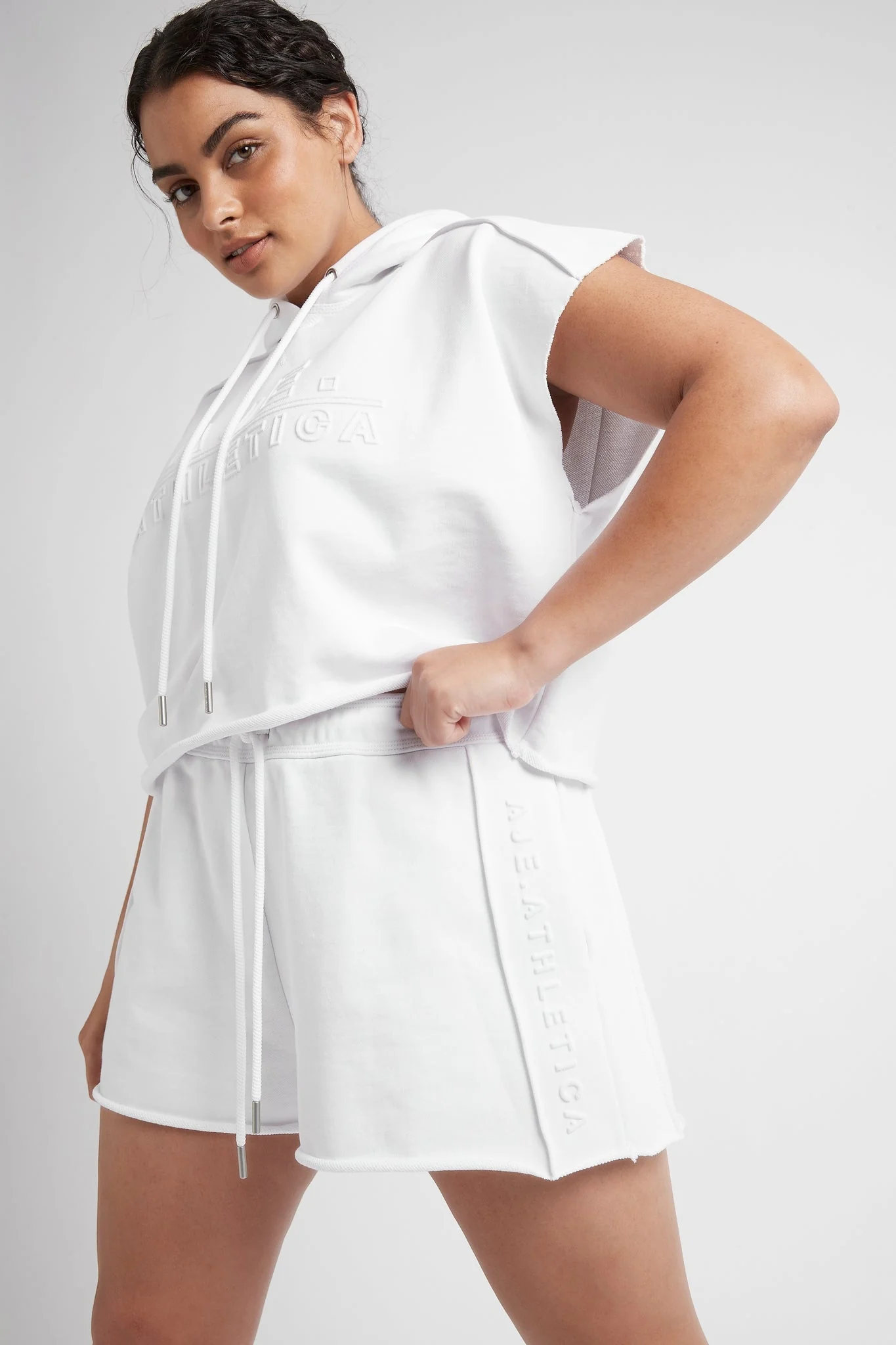 Embossed Classic Short Sleeve Cropped Hoodie 402 - Image 14