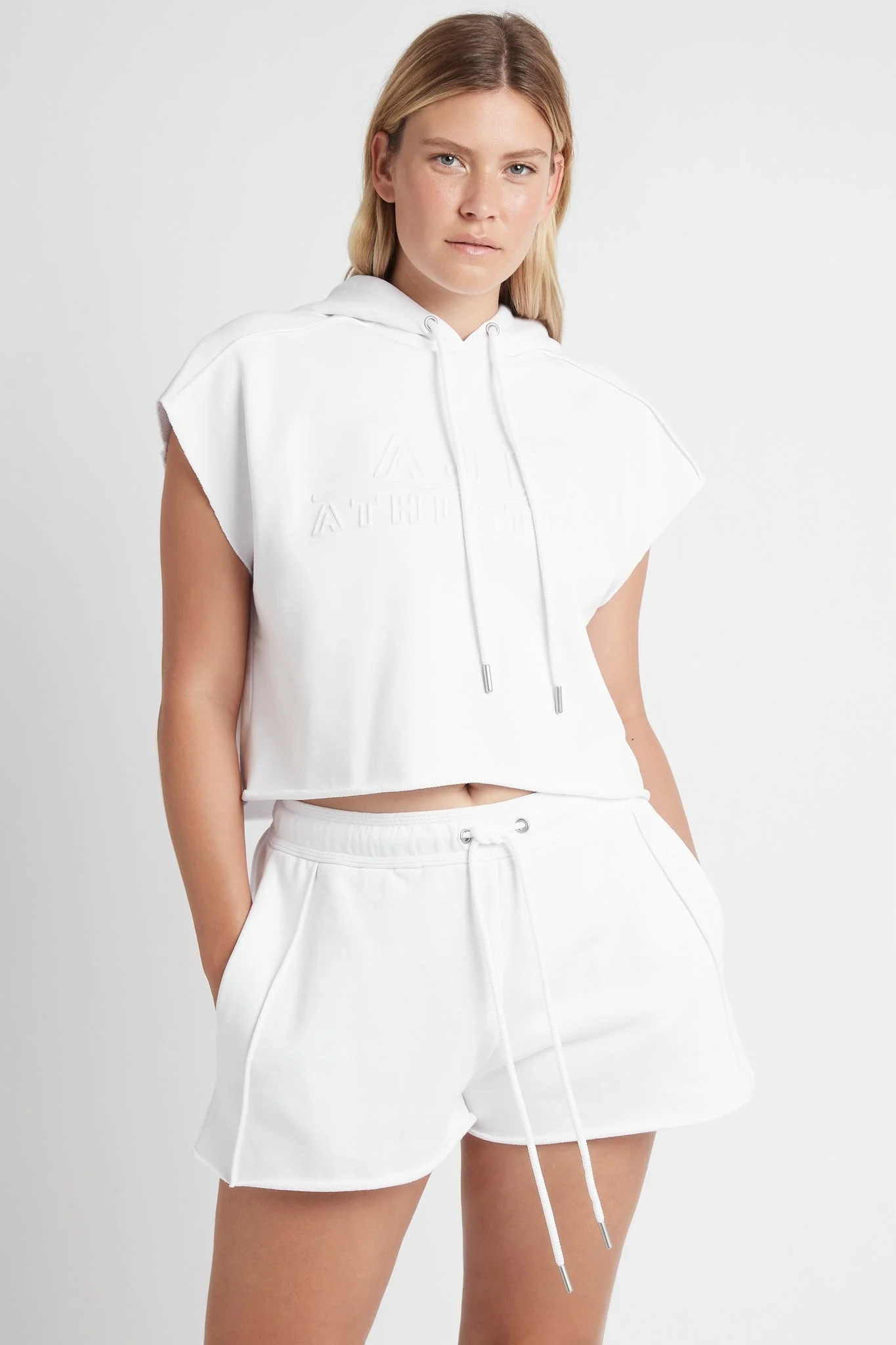 Embossed Classic Short Sleeve Cropped Hoodie 402 - Image 7