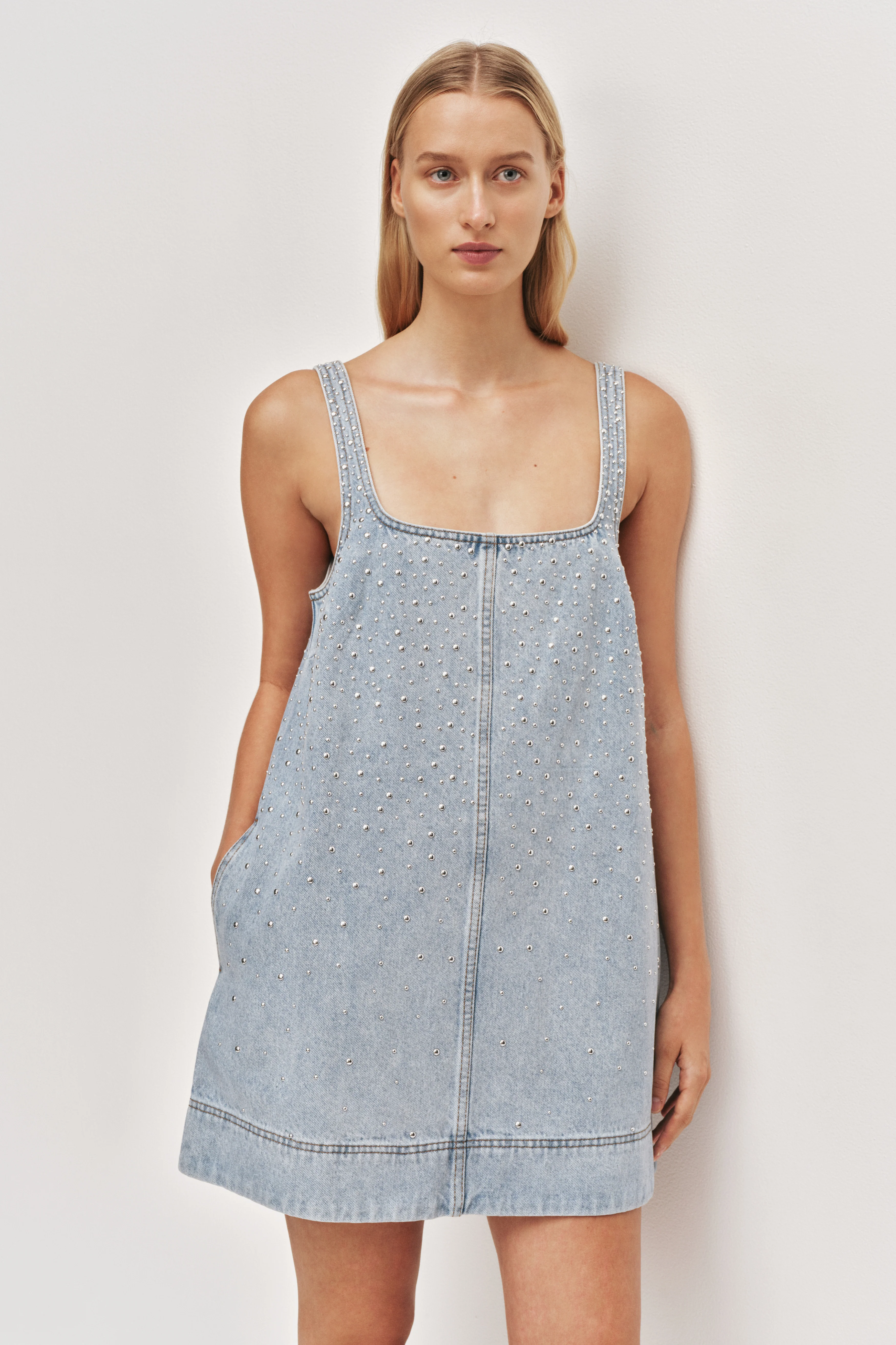 Lucina Stud Denim Mini Dress - Image 3