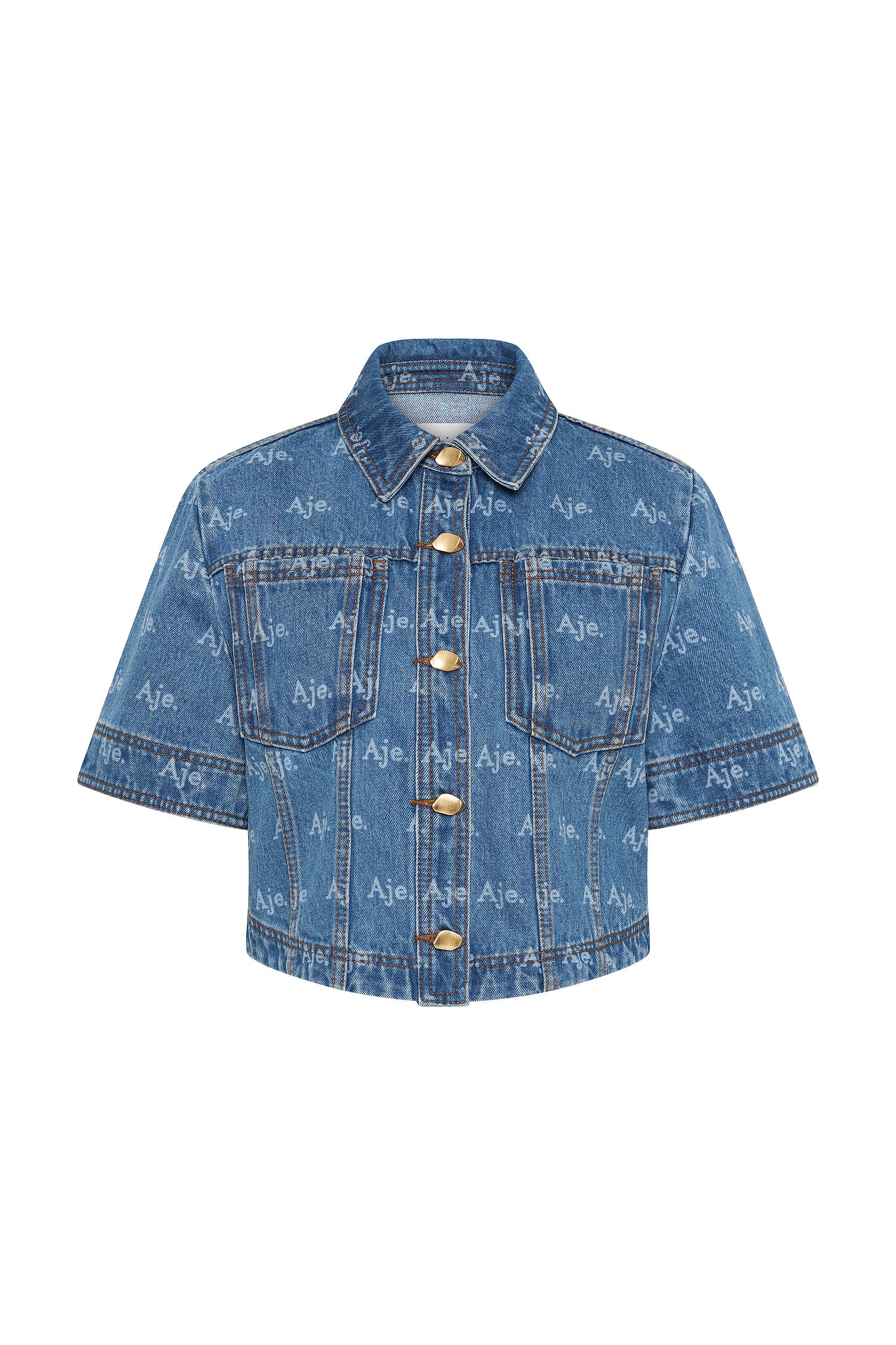 Ratio Logo Denim Cropped Shirt - Image 2