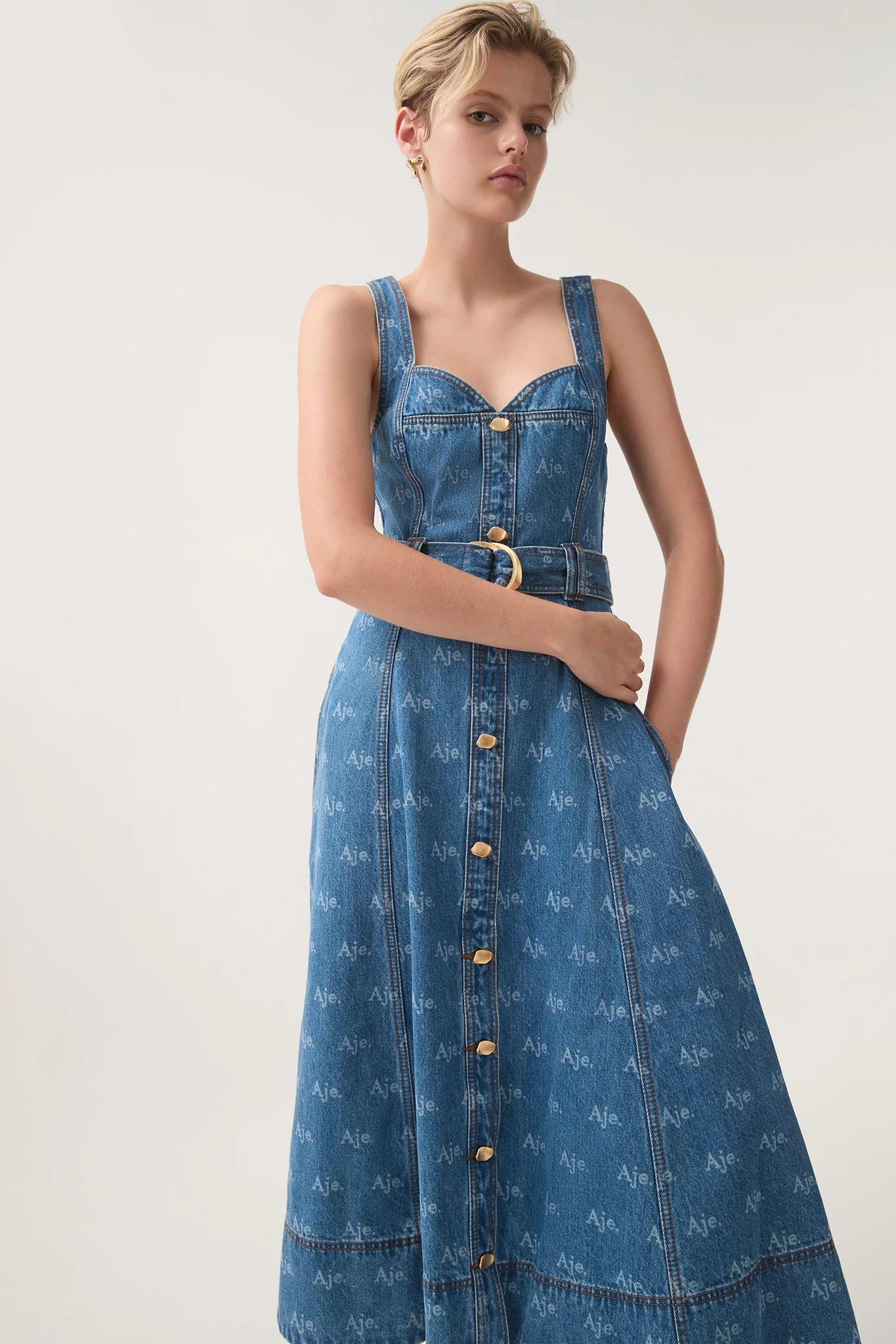 Ratio Logo Denim Midi Dress - Image 3