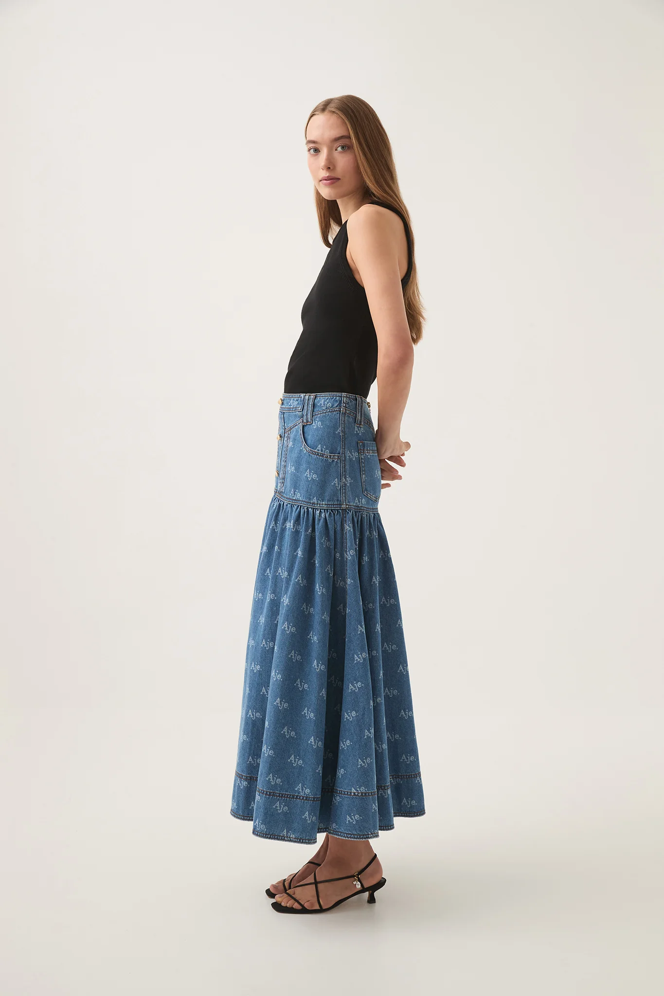 Ratio Logo Denim Midi Skirt - Image 3