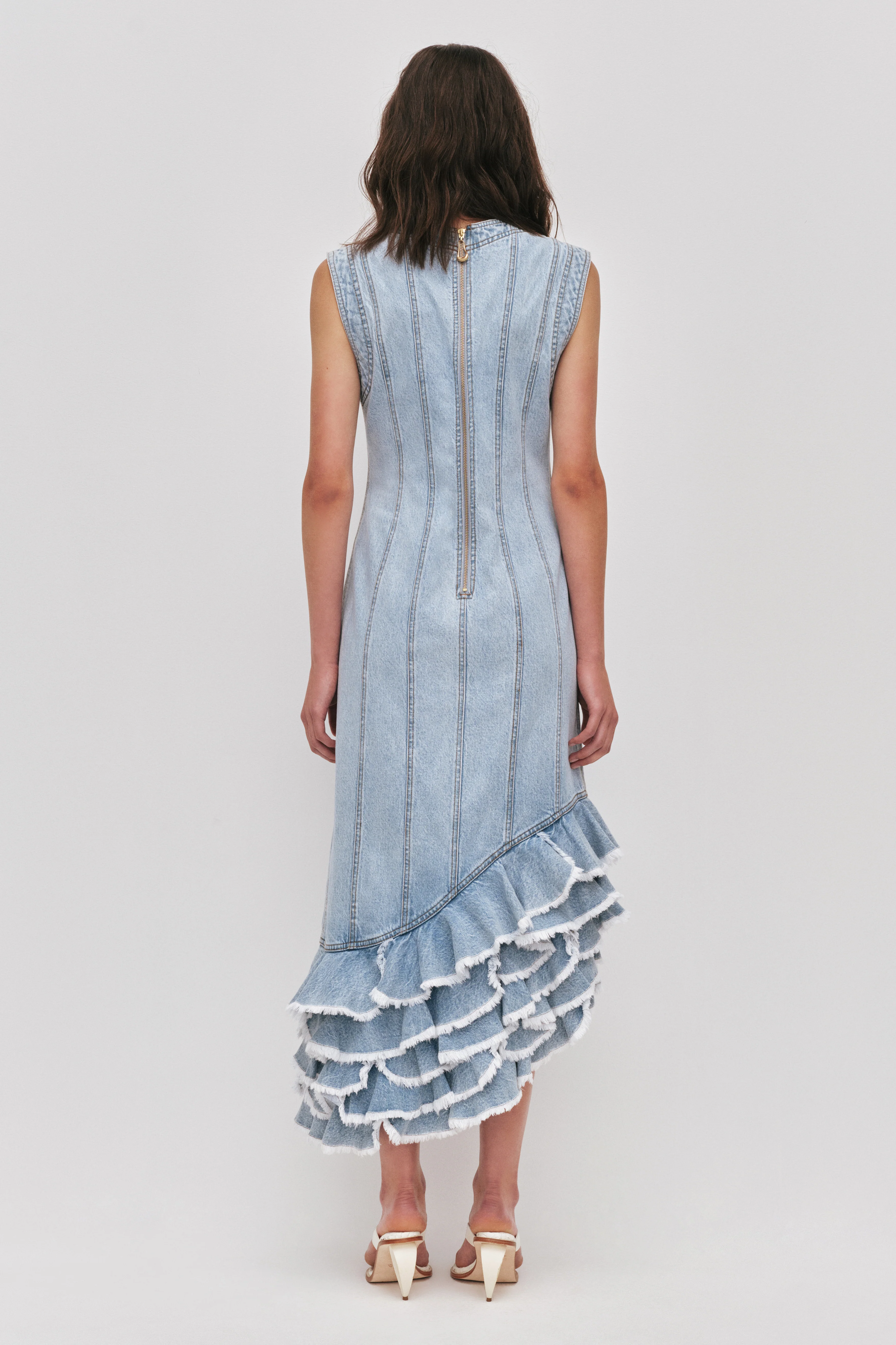 Tia Ruffle Denim Midi Dress - Image 6